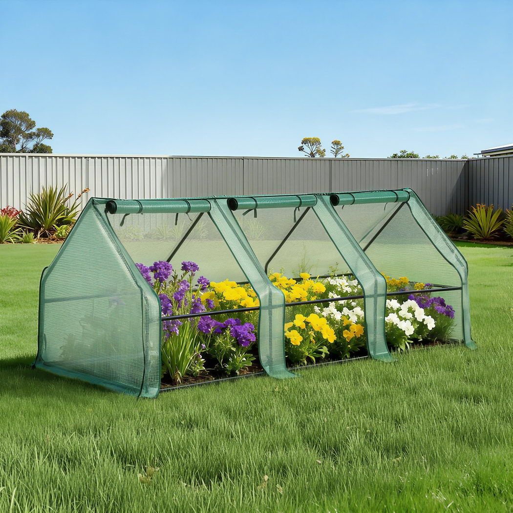 Green Fingers Mini Greenhouse 240x90x90cm Steel Frame PE Cover Outdoor Shelter GH-MINI-F-240X90-GR