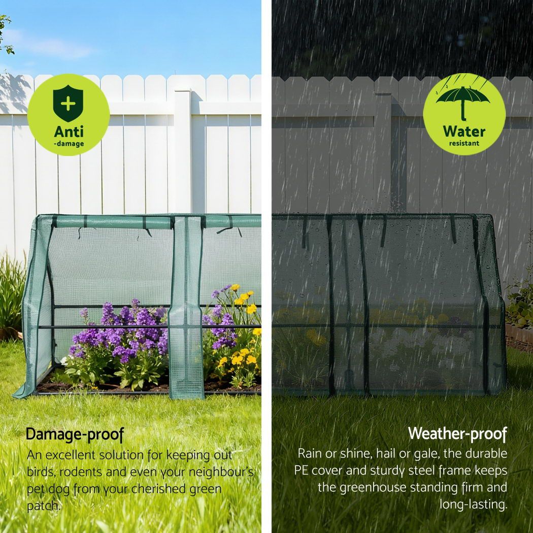 Green Fingers Mini Greenhouse 240x90x90cm Steel Frame PE Cover Outdoor Shelter GH-MINI-F-240X90-GR