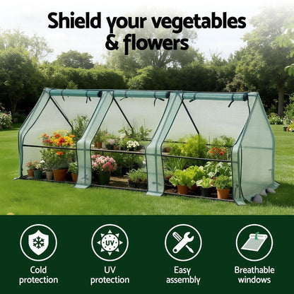 Green Fingers Mini Greenhouse 240x90x90cm Steel Frame PE Cover Outdoor Shelter GH-MINI-F-240X90-GR