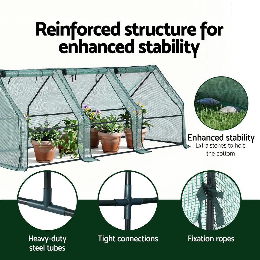 Green Fingers Mini Greenhouse 240x90x90cm Steel Frame PE Cover Outdoor Shelter GH-MINI-F-240X90-GR