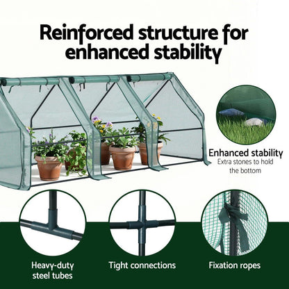 Green Fingers Mini Greenhouse 240x90x90cm Steel Frame PE Cover Outdoor Shelter GH-MINI-F-240X90-GR