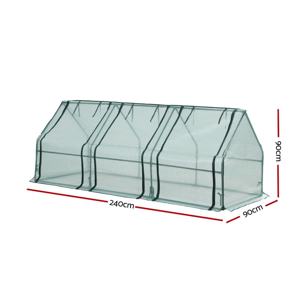 Green Fingers Mini Greenhouse 240x90x90cm Steel Frame PE Cover Outdoor Shelter GH-MINI-F-240X90-GR