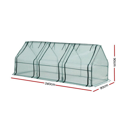 Green Fingers Mini Greenhouse 240x90x90cm Steel Frame PE Cover Outdoor Shelter GH-MINI-F-240X90-GR