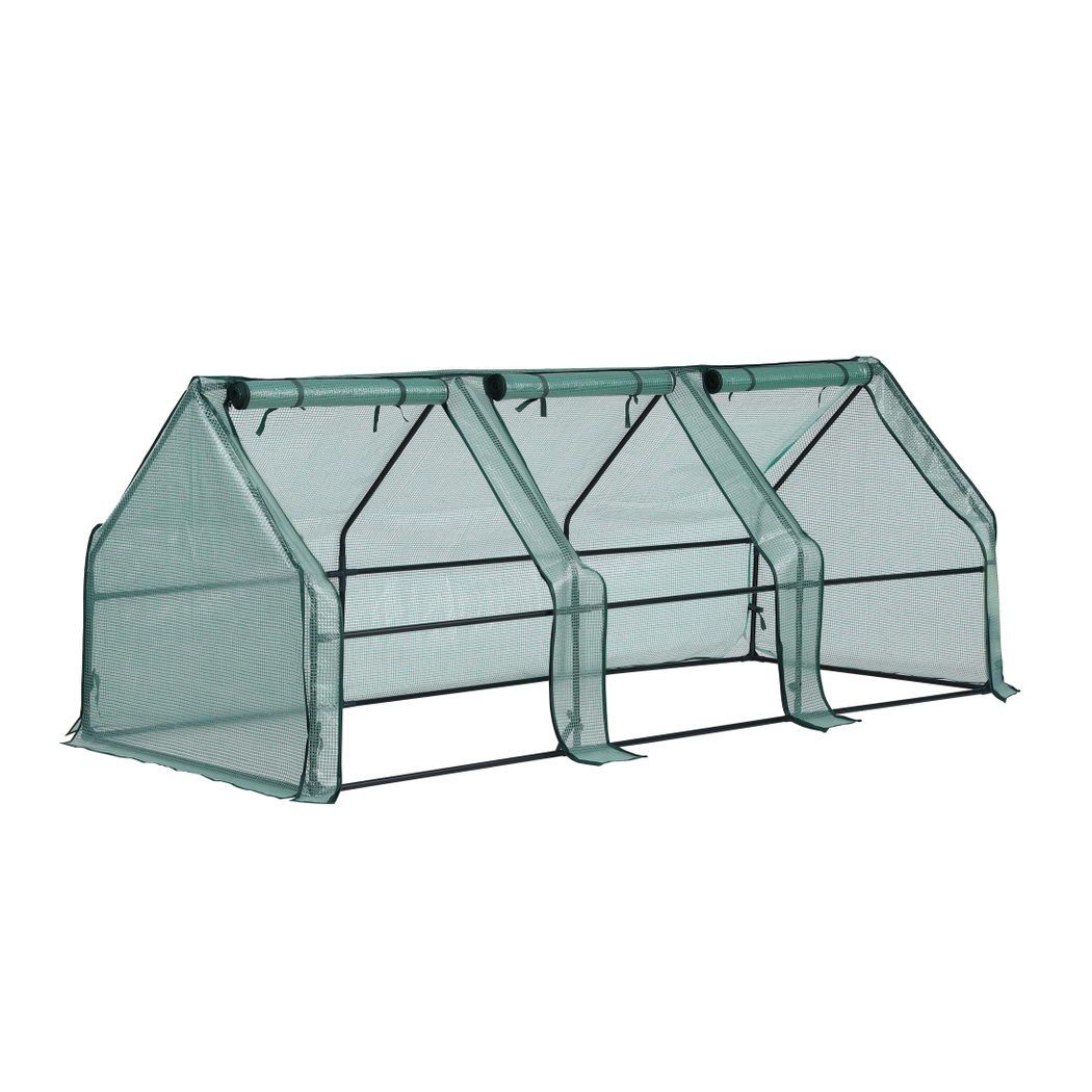 Green Fingers Mini Greenhouse 240x90x90cm Steel Frame PE Cover Outdoor Shelter GH-MINI-F-240X90-GR