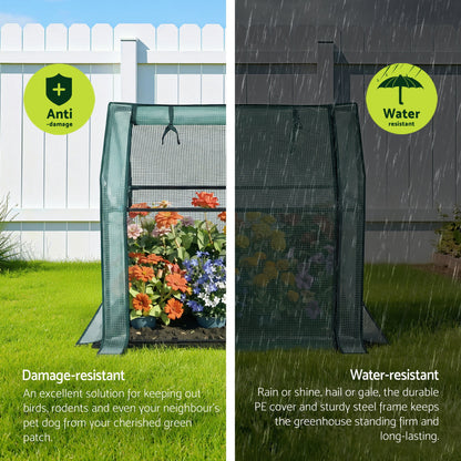 Green Fingers Mini Greenhouse 91x46x84cm Steel Frame PE Cover Outdoor Shelter GH-MINI-F-91X46-GR