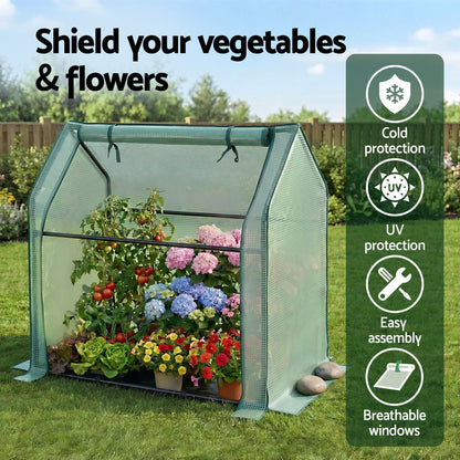 Green Fingers Mini Greenhouse 91x46x84cm Steel Frame PE Cover Outdoor Shelter GH-MINI-F-91X46-GR