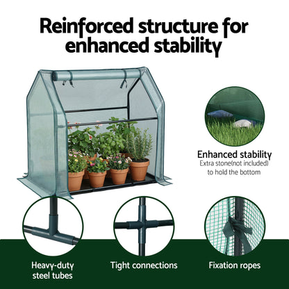 Green Fingers Mini Greenhouse 91x46x84cm Steel Frame PE Cover Outdoor Shelter GH-MINI-F-91X46-GR