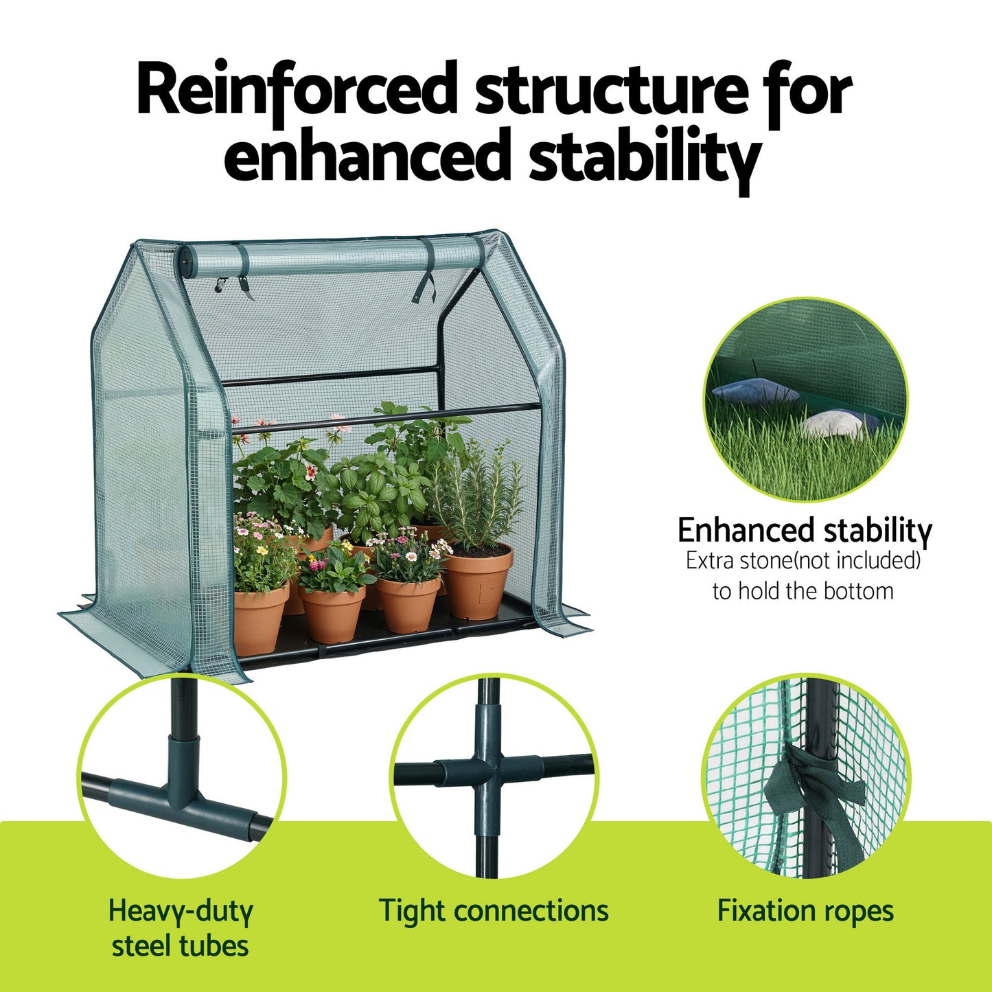 Green Fingers Mini Greenhouse 91x46x84cm Steel Frame PE Cover Outdoor Shelter GH-MINI-F-91X46-GR