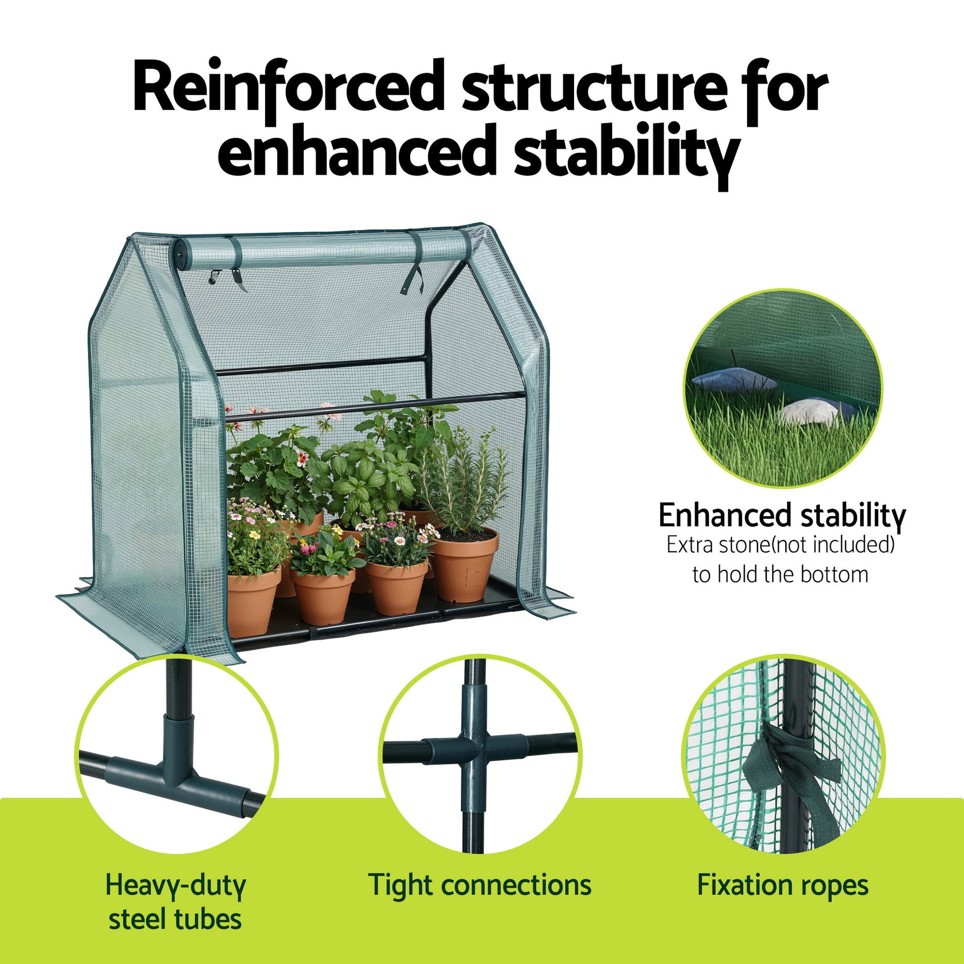 Green Fingers Mini Greenhouse 91x46x84cm Steel Frame PE Cover Outdoor Shelter GH-MINI-F-91X46-GR