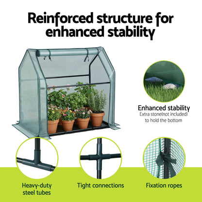 Green Fingers Mini Greenhouse 91x46x84cm Steel Frame PE Cover Outdoor Shelter GH-MINI-F-91X46-GR