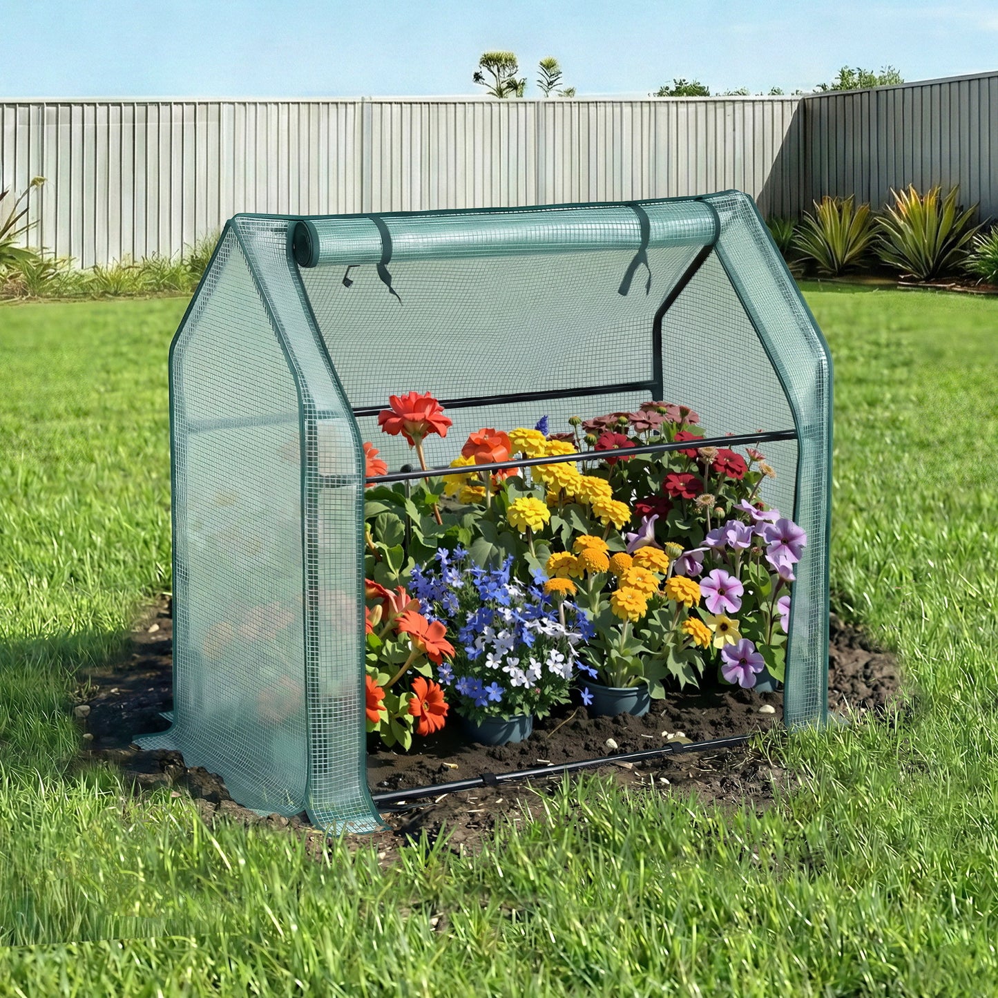 Green Fingers Mini Greenhouse 91x46x84cm Steel Frame PE Cover Outdoor Shelter GH-MINI-F-91X46-GR