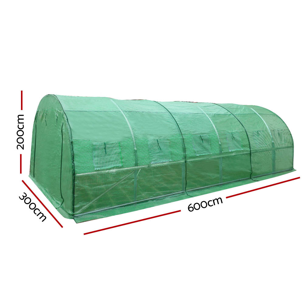 Green Fingers Greenhouse 6x3x2M Walk in Green House Tunnel Plant Garden Shed Dome GH-POLY-E-60X30-GR-D-AB