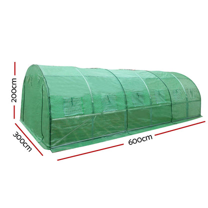 Green Fingers Greenhouse 6x3x2M Walk in Green House Tunnel Plant Garden Shed Dome GH-POLY-E-60X30-GR-D-AB