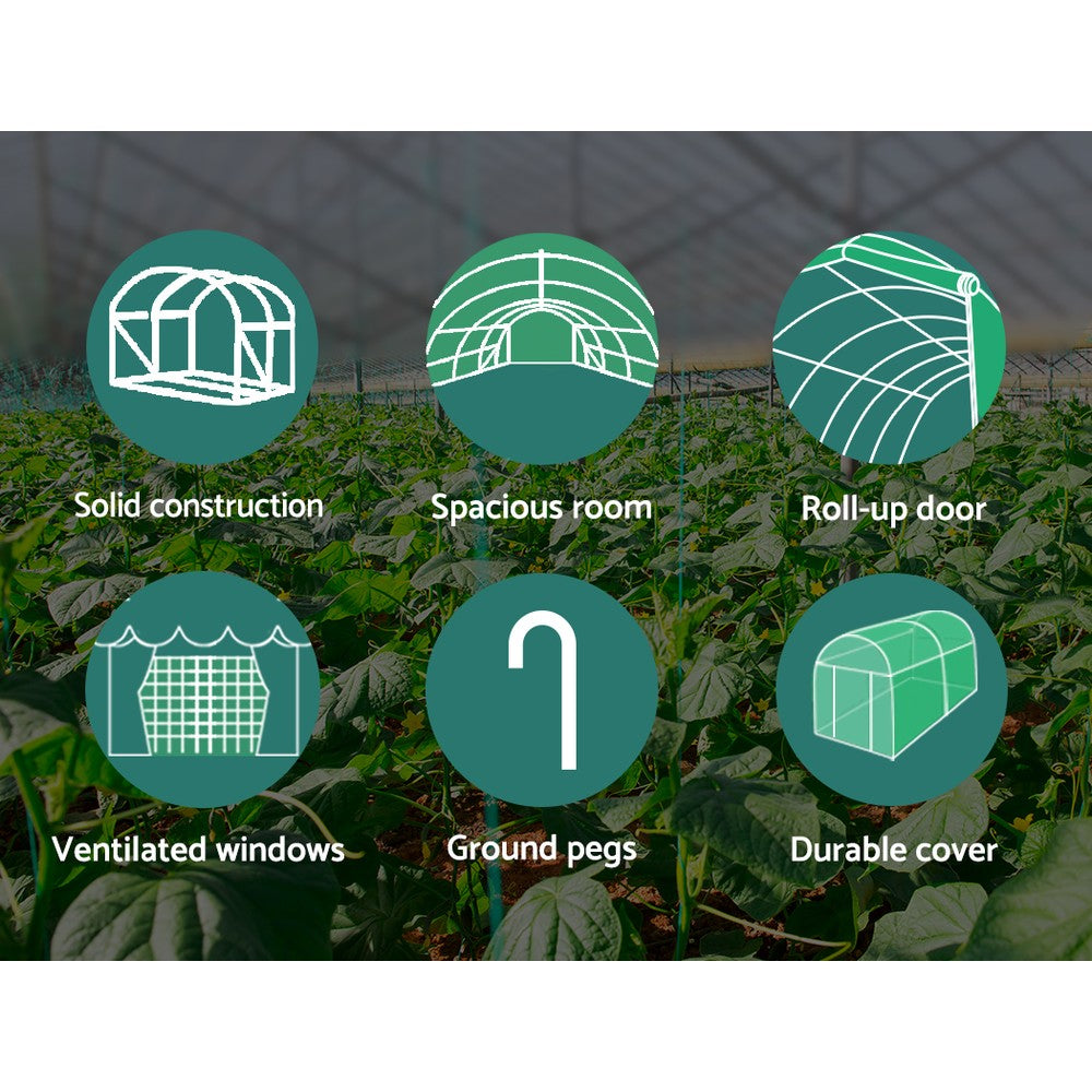 Green Fingers Greenhouse 6x3x2M Walk in Green House Tunnel Plant Garden Shed Dome GH-POLY-E-60X30-GR-D-AB