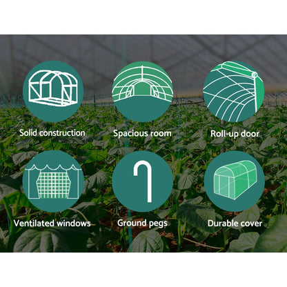 Green Fingers Greenhouse 6x3x2M Walk in Green House Tunnel Plant Garden Shed Dome GH-POLY-E-60X30-GR-D-AB