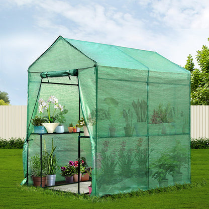 Green Fingers Greenhouse 1.2x1.9x1.9M Walk in Green House Tunnel Plant Garden Shed 4 Shelves GH-WALK-19X12-GR