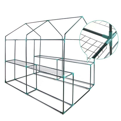 Green Fingers Greenhouse 1.2x1.9x1.9M Walk in Green House Tunnel Clear Garden Shed 4 Shelves GH-WALK-19X12-TP