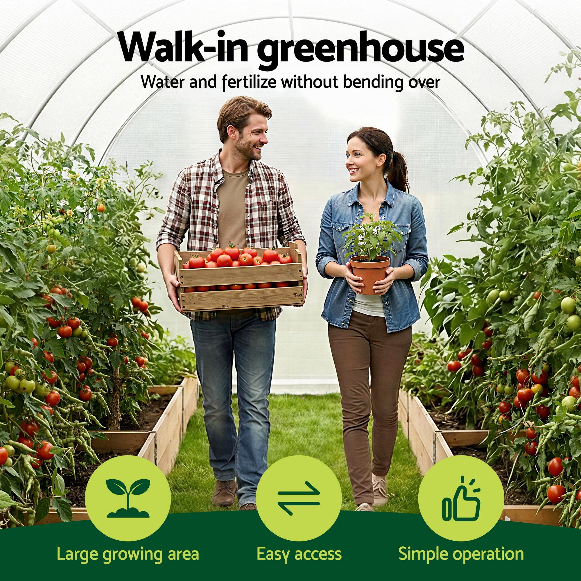 Green Fingers Greenhouse 3x2x2M Walk in Green House White GH-WALK-30X20-WH