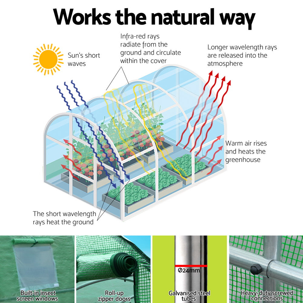 Green Fingers Greenhouse 6x4x2M Walk in Green House Tunnel Plant Garden Shed Dome GH-WALK-F-600X400X200-GN-AB