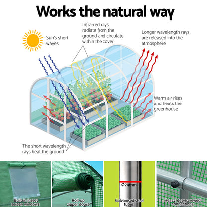 Green Fingers Greenhouse 6x4x2M Walk in Green House Tunnel Plant Garden Shed Dome GH-WALK-F-600X400X200-GN-AB