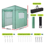 Green Fingers Greenhouse 180x240x240cm Steel Frame PE Cover Outdoor Shelter GH-WALK-PH-24X18