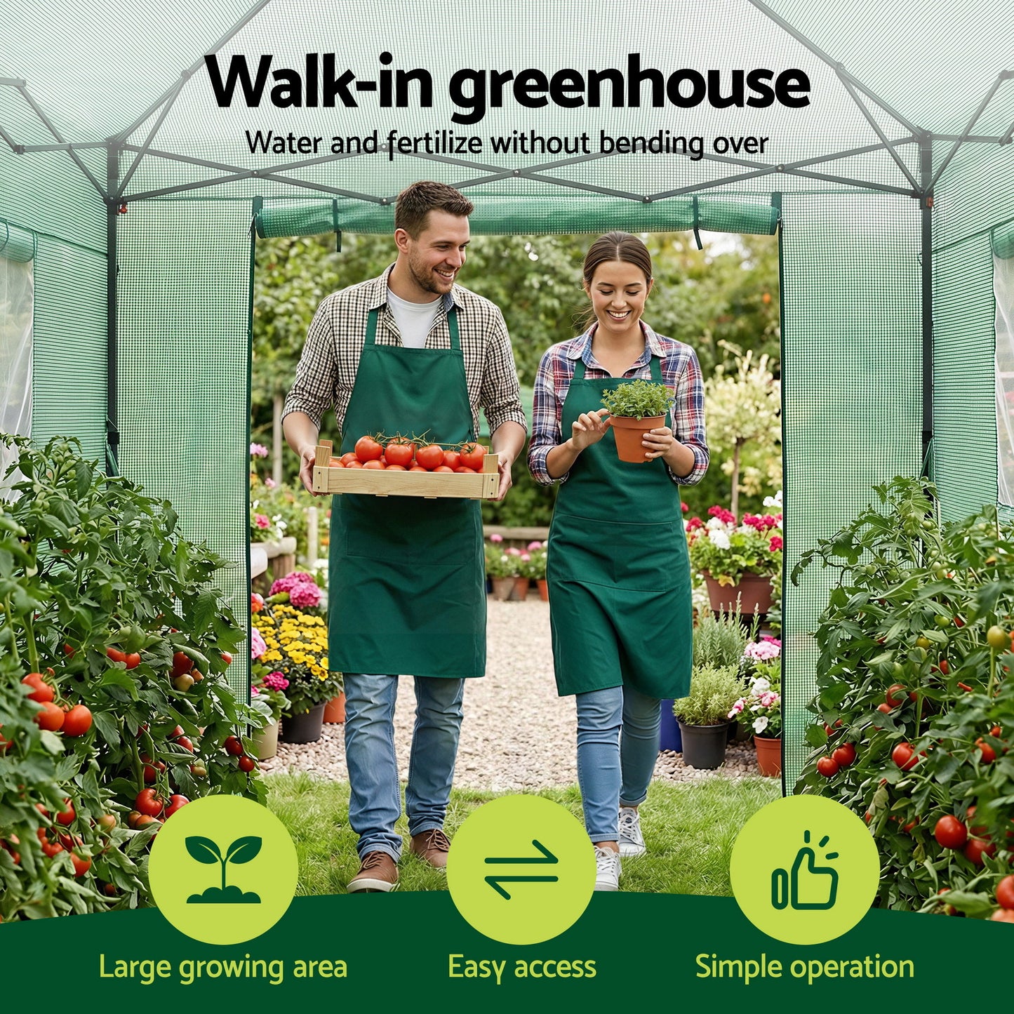 Green Fingers Greenhouse 180x240x240cm Steel Frame PE Cover Outdoor Shelter GH-WALK-PH-24X18