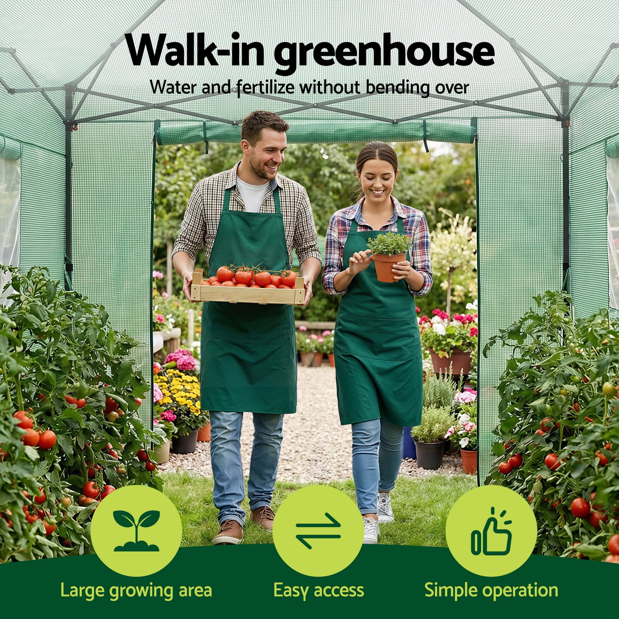 Green Fingers Greenhouse 180x240x240cm Steel Frame PE Cover Outdoor Shelter GH-WALK-PH-24X18