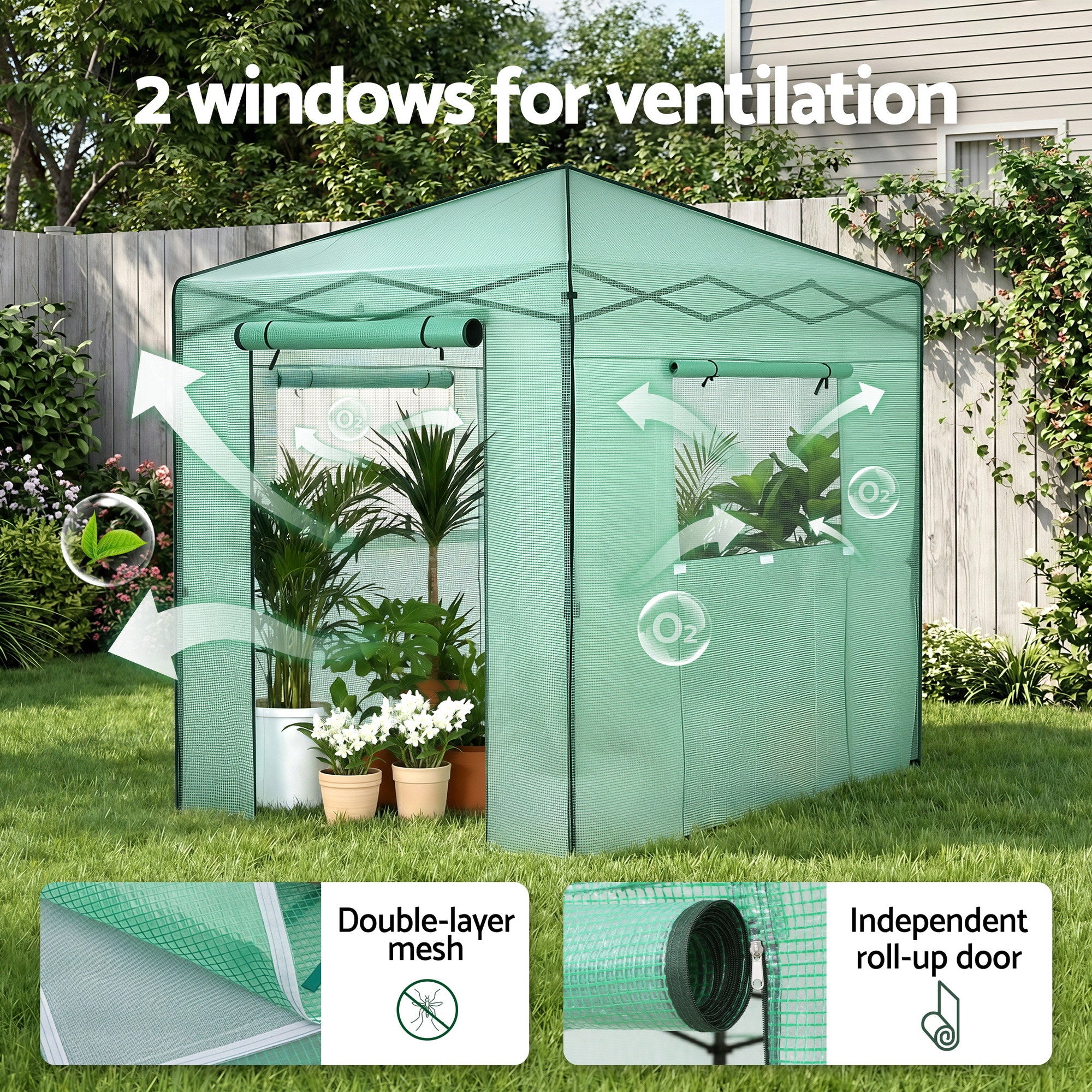 Green Fingers Greenhouse 180x240x240cm Steel Frame PE Cover Outdoor Shelter GH-WALK-PH-24X18