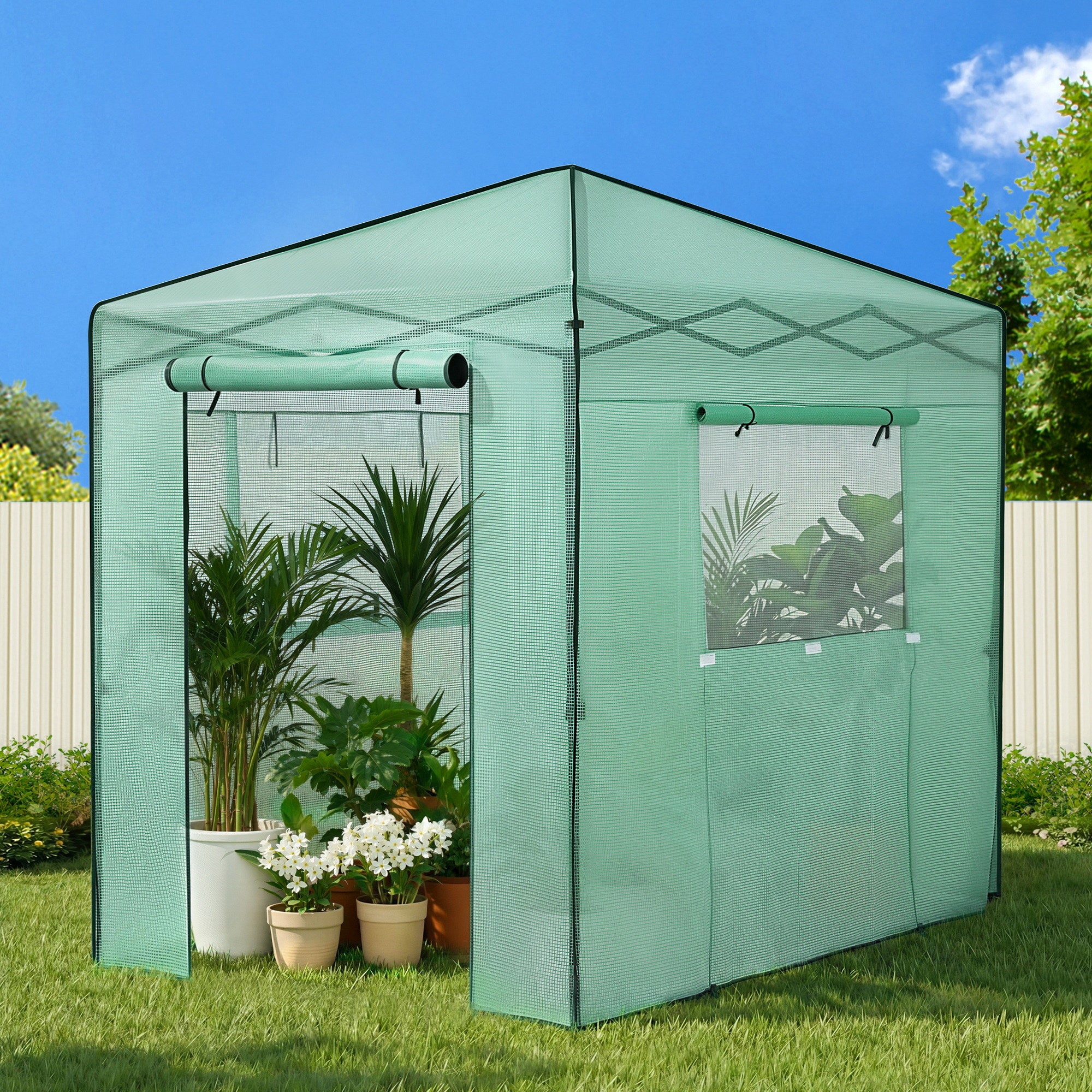 Green Fingers Greenhouse 180x240x240cm Steel Frame PE Cover Outdoor Shelter GH-WALK-PH-24X18