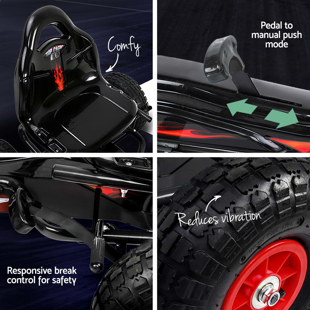 Rigo Kids Pedal Go Kart Ride On Toys Racing Car Rubber Tyre Black GKRT-F1A-BK