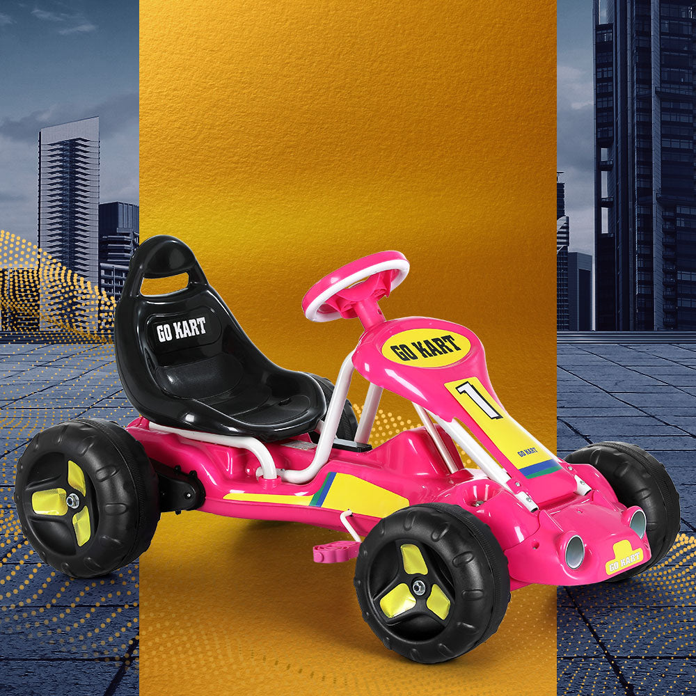 Rigo Kids Pedal Go Kart Ride On Toys Racing Car Plastic Tyre Pink GKRT-F1D-PK
