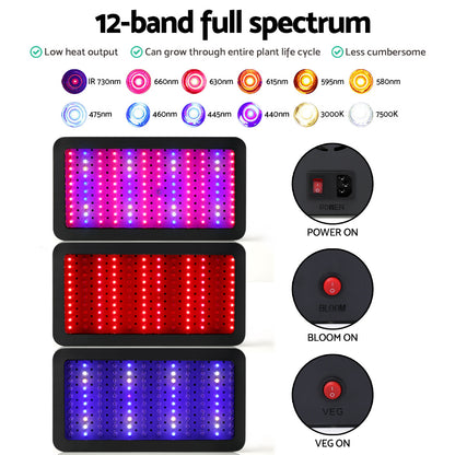 Green Fingers 1200W Grow Light LED Full Spectrum Indoor Plant All Stage Growth GL-NM-3T-1200