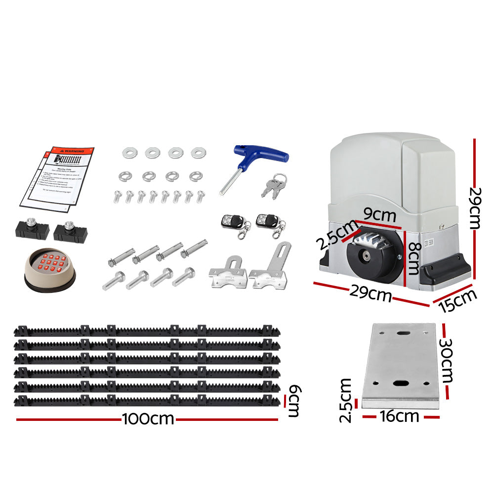 LockMaster Electric Sliding Gate Opener 1200KG Auto Keypad Hardware Remote 6M GO-DSR1200-SV-172-RX3