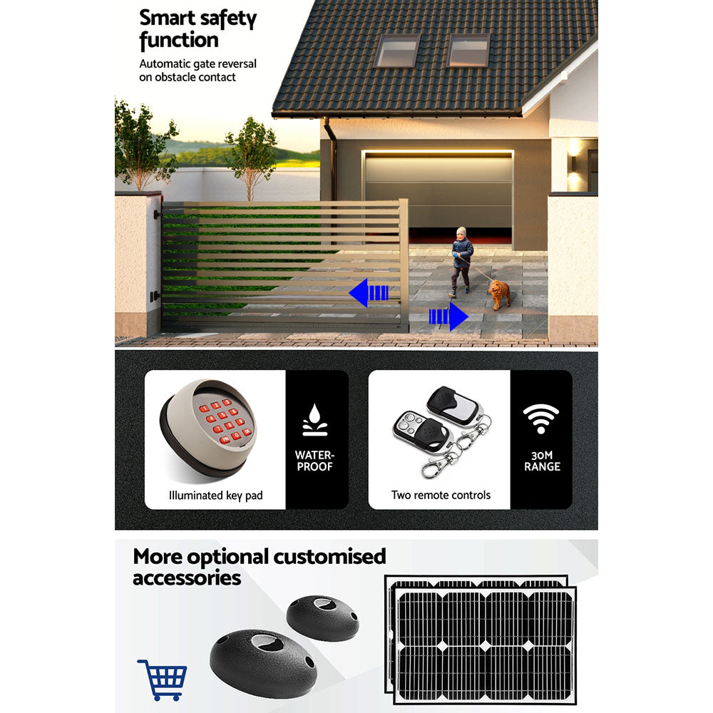 LockMaster Electric Sliding Gate Opener 1200KG Auto Keypad Hardware Remote 6M GO-DSR1200-SV-172-RX3