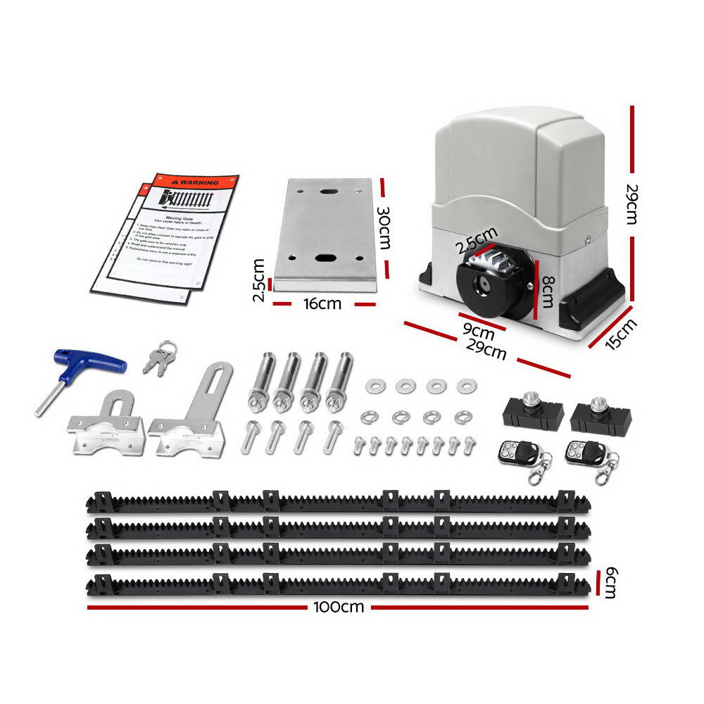 LockMaster Electric Sliding Gate Opener 1200KG Auto Remote Hardware Kit Rail 4M GO-DSR1200-SV-RX2