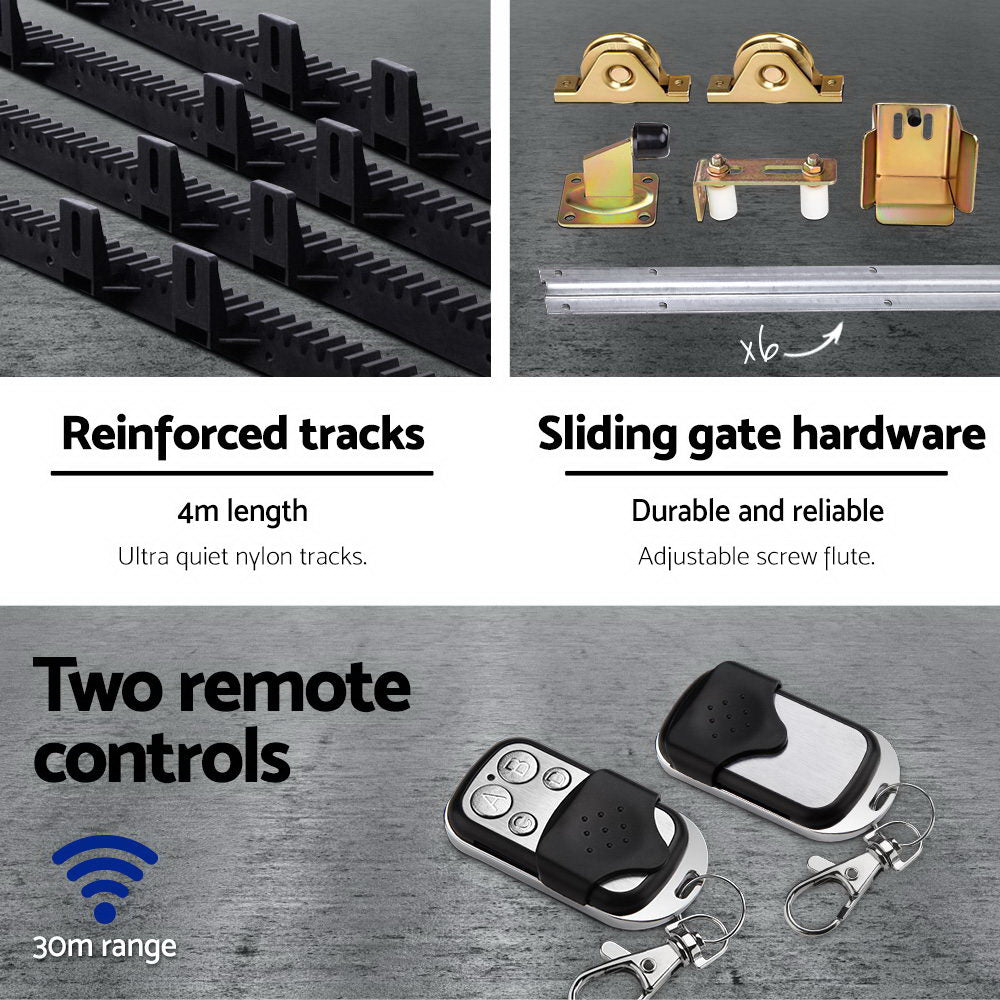 LockMaster Electric Sliding Gate Opener 1200KG Auto Remote Hardware Kit Rail 4M GO-DSR1200-SV-RX2