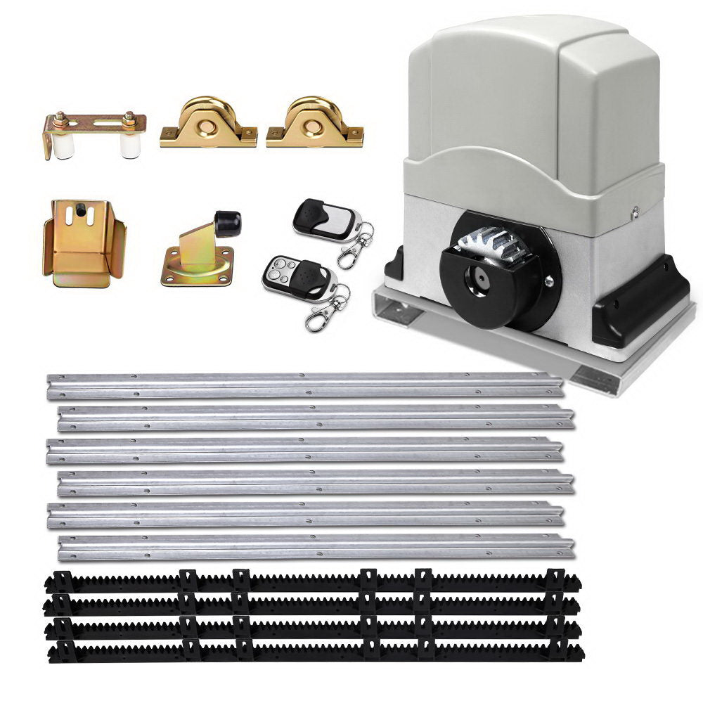 LockMaster Electric Sliding Gate Opener 1200KG Auto Remote Hardware Kit Rail 4M GO-DSR1200-SV-RX2