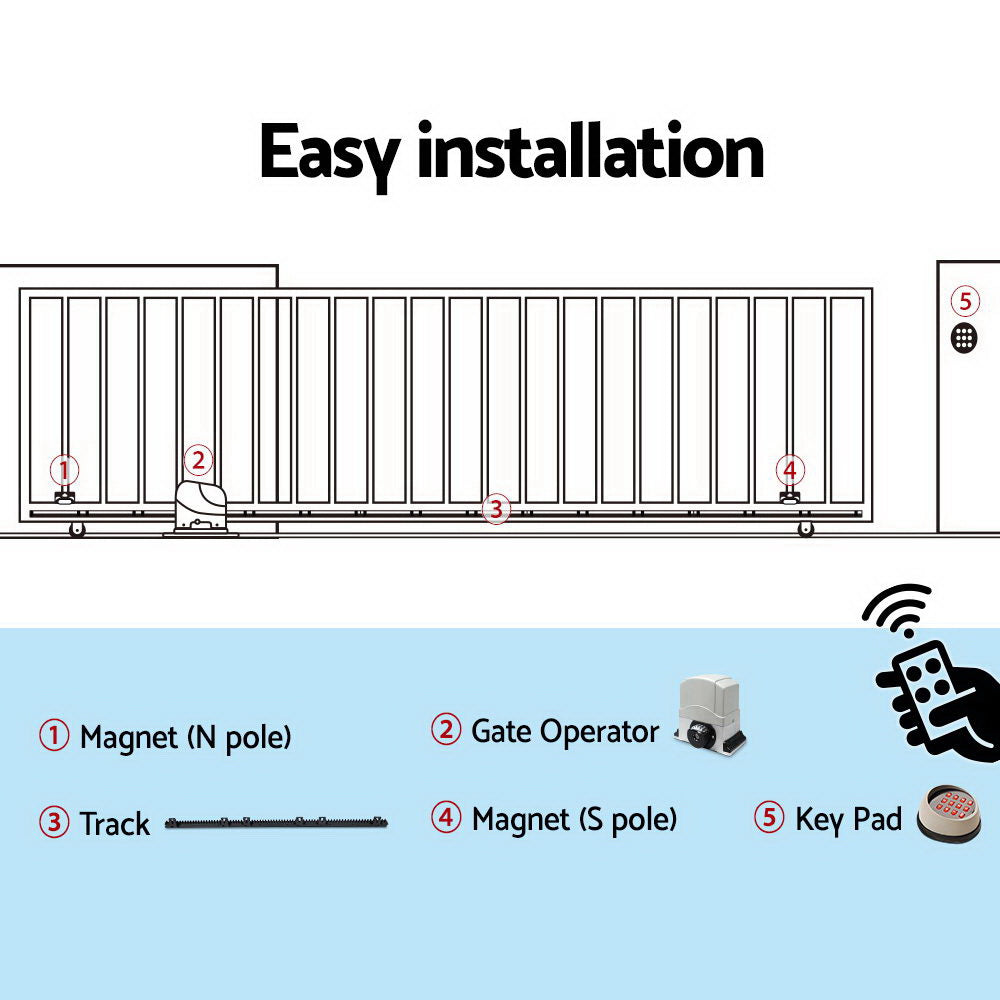 LockMaster Automatic Sliding Gate Opener Kit Keypad 4M 1200KG GO-SGO-DSR1200-AC-172-RX2