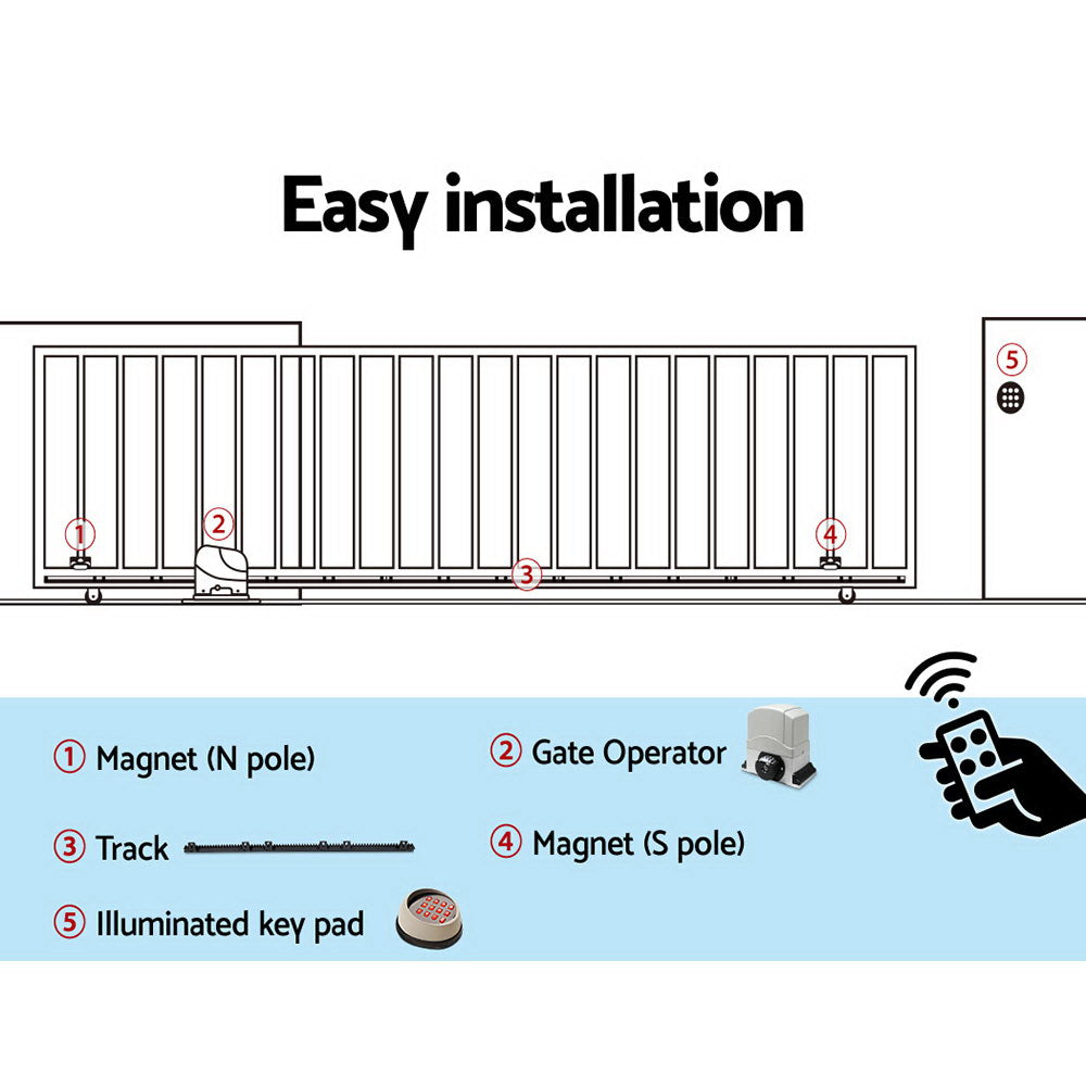 LockMaster Automatic Sliding Gate Opener Kit Keypad 6M 1200KG GO-SGO-DSR1200-AC-172-RX3