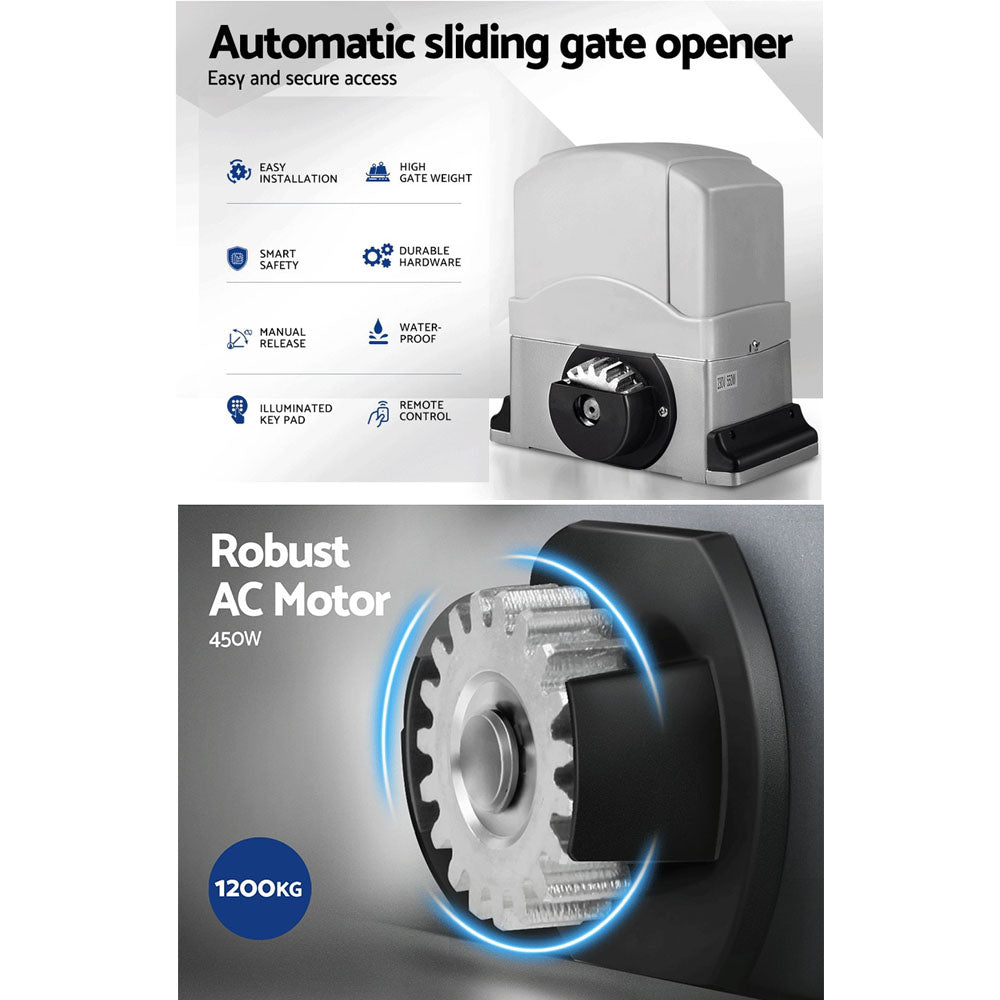 LockMaster Automatic Sliding Gate Opener Kit 4M 1200KG GO-SGO-DSR1200-AC-RAILX2