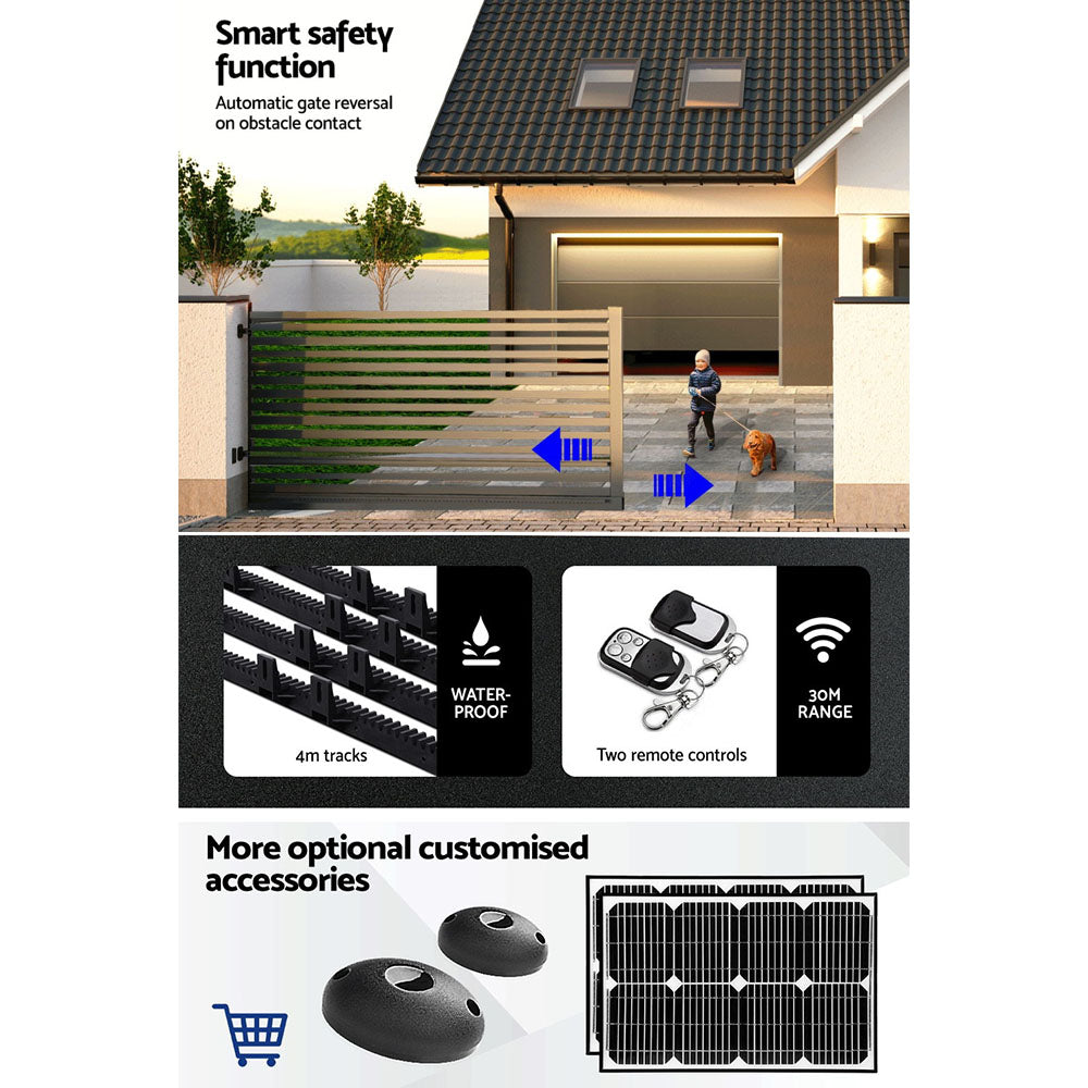 LockMaster Automatic Sliding Gate Opener Kit 4M 1200KG GO-SGO-DSR1200-AC-RAILX2