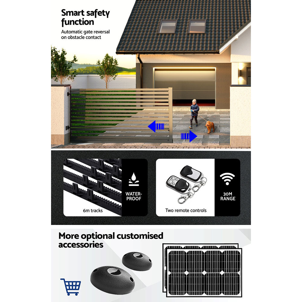 LockMaster Automatic Sliding Gate Opener Kit 6M 1200KG GO-SGO-DSR1200-AC-RAILX3