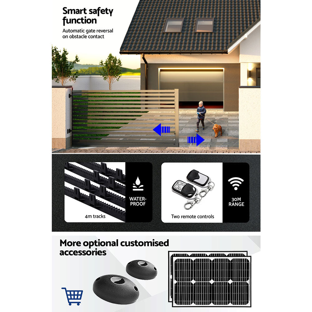 LockMaster Automatic Sliding Gate Opener Kit 4M 1800KG GO-SGO-DSR1800-AC-RAILX2
