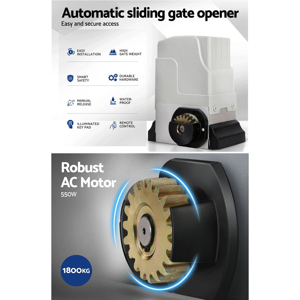 LockMaster Automatic Sliding Gate Opener Kit 6M 1800KG GO-SGO-DSR1800-AC-RAILX3