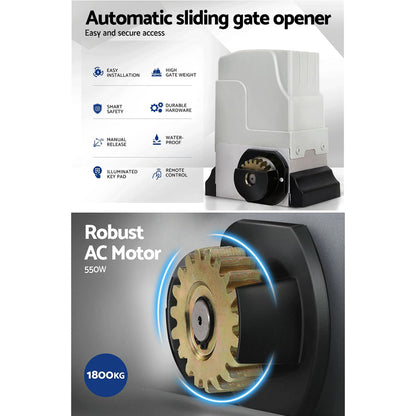 LockMaster Automatic Sliding Gate Opener Kit 6M 1800KG GO-SGO-DSR1800-AC-RAILX3