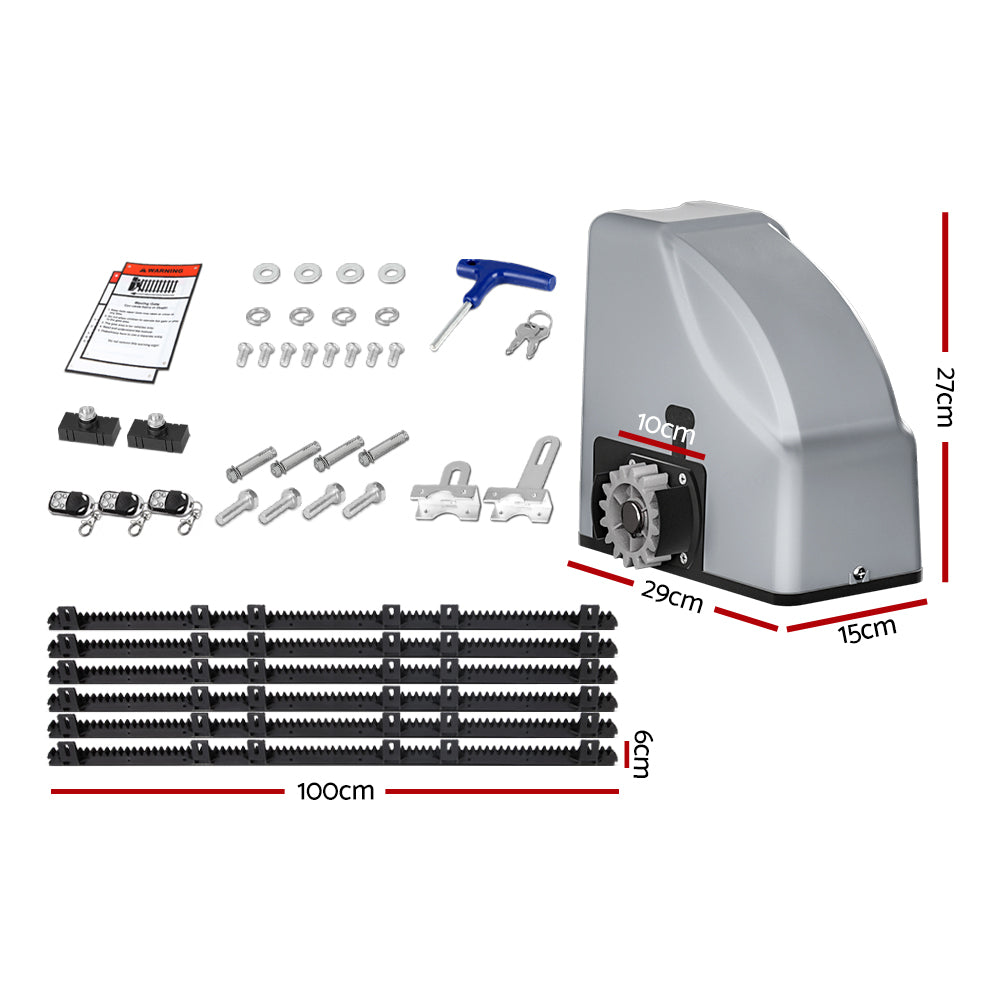LockMaster Electric Sliding Gate Opener 800KG 6M Hardware Kit GO-SGO-DSR800-SV-172-RX3