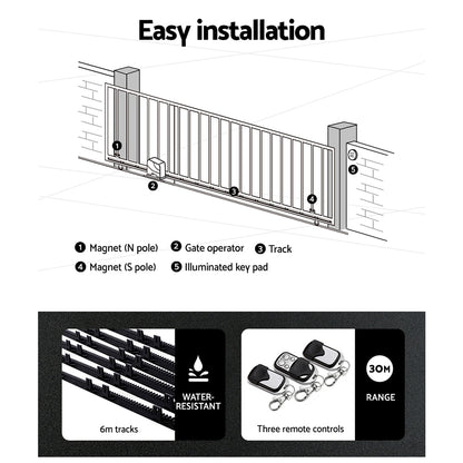 LockMaster Automatic Sliding Gate Opener Kit 10W Solar 6M 600KG