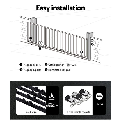 LockMaster Automatic Sliding Gate Opener Kit 40W Solar 4M 600KG GO-SLIDE-M01-40W-SOLAR