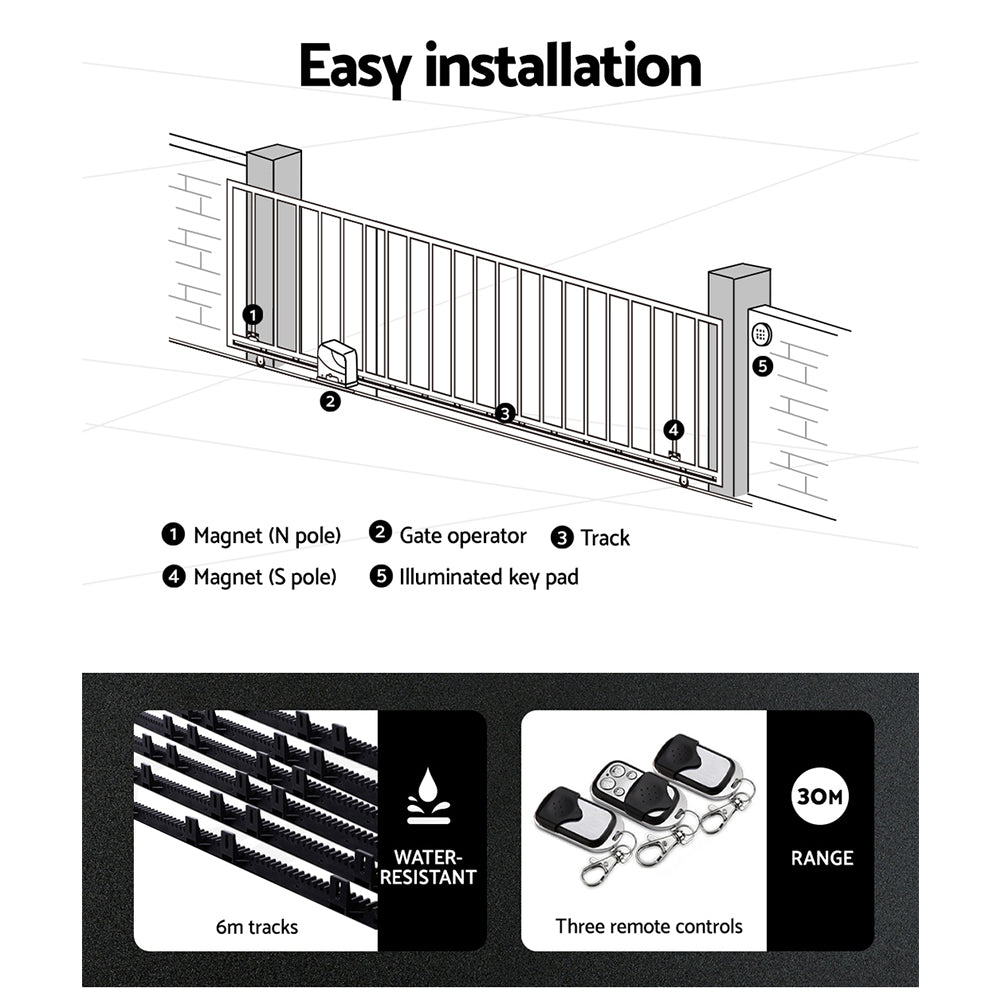 LockMaster Automatic Sliding Gate Opener Kit 6M 600KG GO-SLIDE-M01-RAILX3