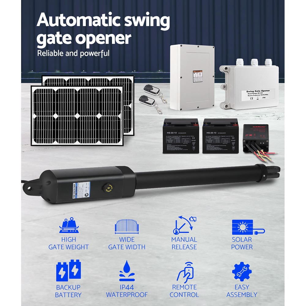 LockMaster Single Swing Gate Opener 500KG 40W Solar Panel GO-SWING-EK700M-40W-SOLAR